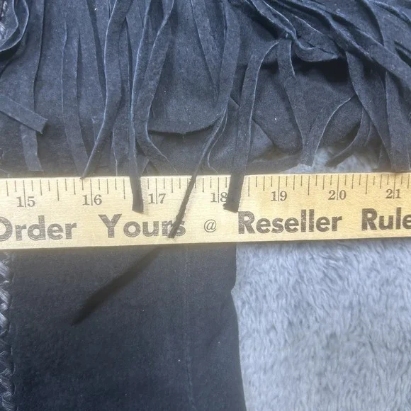 Vintage Scully Jacket Womens M Black Leather Western Fringe Studded Beaded Suede - Picture 15 of 16
